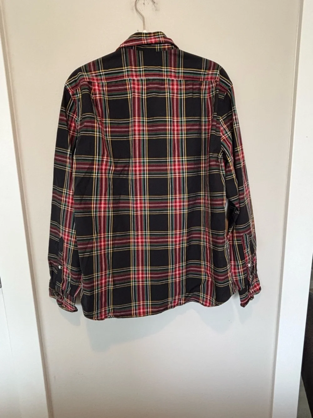 J. Crew Black Plaid Button-Down Shirt with Red and Green